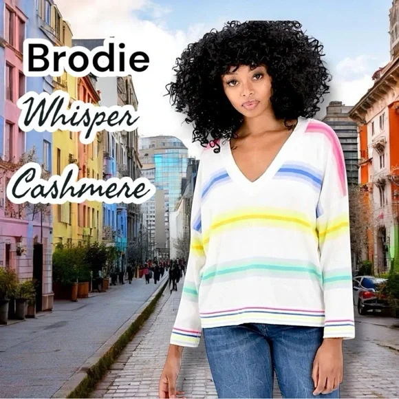 NWOT 🌸 Vibrant Whisper Cashmere by Brodie, V-Neck, Florescent and Pastel Colors - Picture 7 of 9